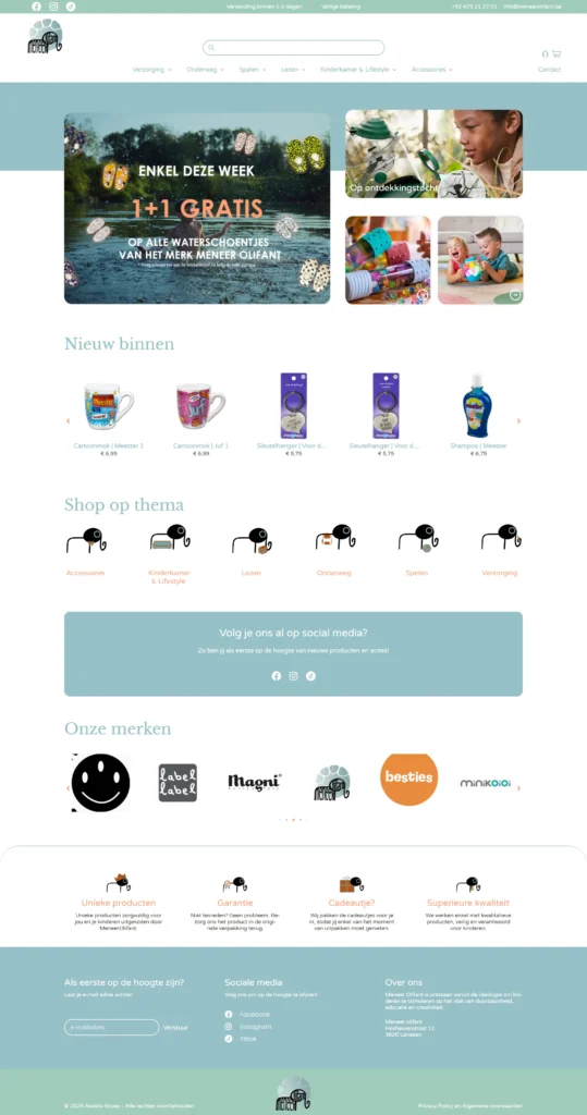 een screenshot van de Meneer Olifant webshop